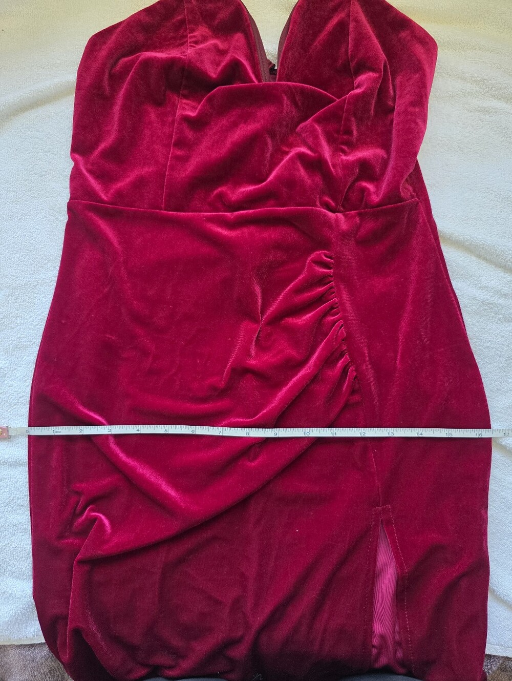 Fashion Nova Burgundy Velvet Ruched Bodycon Dress Strapless Size L Holiday Date - Picture 12 of 14